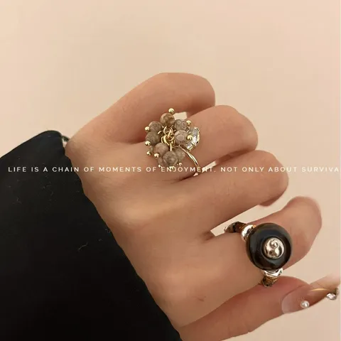 Neo-Chinese Minimalist Handmade Beaded Ring Natural Tiger Eye Stone Crystal Rhinestone Elastic Stretch Finger Ring For Women Jewelry Gift