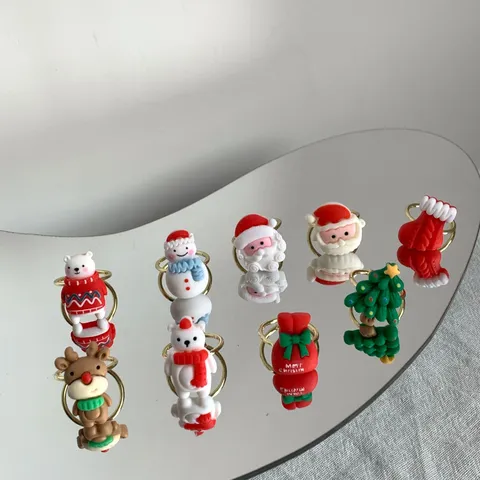 Kerstmis Cartoon Hars Legering Verstelbare Open Ring Voor Vrouwen Schattige Kerstman Sneeuwpop Rendier Kerstboom Vakantiefeest Sieraden Cadeau