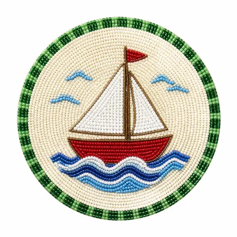 Handmade Glass Beaded Coaster Round Heat Resistant Place Mat Creative Summer Sailboat Sunglasses Sun Ice Cream Decorative Cup Mat For Table Home Decor