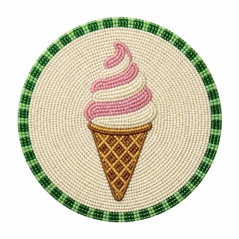 Handmade Glass Beaded Coaster Round Heat Resistant Place Mat Creative Summer Sailboat Sunglasses Sun Ice Cream Decorative Cup Mat For Table Home Decor