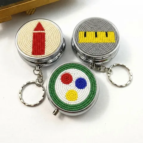 Boîte À Pilules En Métal Avec Perles Faite Main Crayon Palette Porte-Clés Boîtier De Rangement Portable Pour L'École