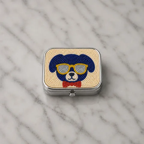 Boîte à Pilules Tissée à la Main en Perles Animal de Dessin Animé Mini Boîtier à Bijoux en Métal Mignon Chat Chien Lapin Ours Motif Lunettes de Soleil