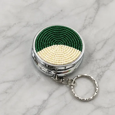 Christmas Seed Bead Metal Pill Box Keychain Portable Reindeer Striped Pattern Mini Jewelry Storage Case Small Round Organizer