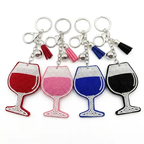 Handgefertigt Glas Perlen Wein Glas Schlüsselanhänger Mit Quaste Glocke Kreativ Kelch Tasche Anhänger Schlüsselring Unisex Schmuck Geschenk