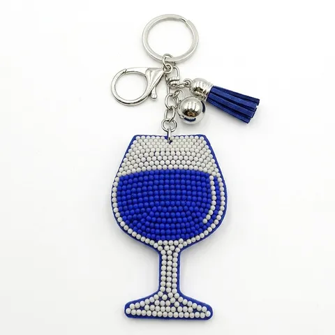 Handgefertigt Glas Perlen Wein Glas Schlüsselanhänger Mit Quaste Glocke Kreativ Kelch Tasche Anhänger Schlüsselring Unisex Schmuck Geschenk