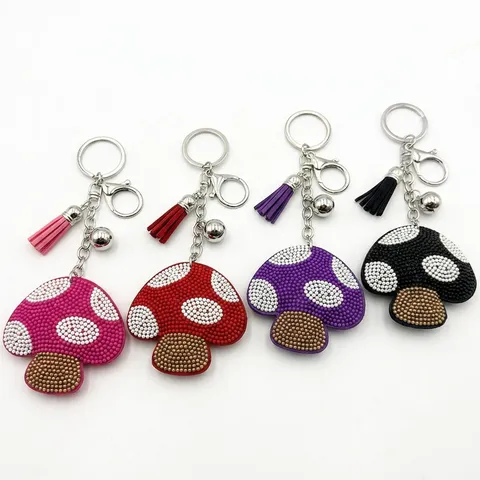 Handgefertigter Glasperlen Pilz Schlüsselanhänger Mit Polka Dots Quaste Glocke Kreativer Taschenanhänger Für Damen Schmuck