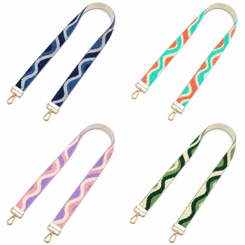 Bandoulière de Sac en Perles de Rocaille à Motif de Vagues Géométriques Courroie d'Épaule Large Minimaliste Avec Crochets en Métal Accessoires de Sac