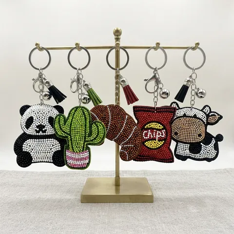 Handgefertigter Perlen Schlüsselanhänger Mit Glasperlen Süßer Panda Kaktus Essen Form Taschenanhänger Quaste Glocke Auto Schlüsselring
