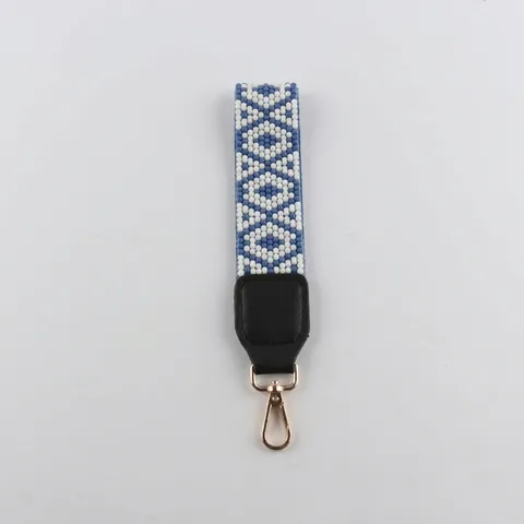 Handmade Woven Glass Seed Bead Keychain Lanyard Geometric Pattern Wristband Strap For Keys Phone Women Fashion Accessory