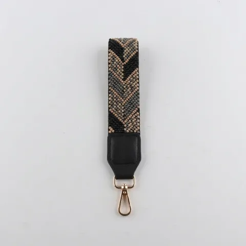 Hand-Woven 2mm Seed Bead Wristband Keychain Ethnic Geometric Pattern Phone Lanyard PU Leather Metal Clasp Strap For Women Men