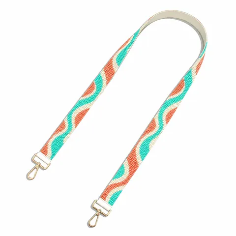 Bandoulière de Sac en Perles de Rocaille à Motif de Vagues Géométriques Courroie d'Épaule Large Minimaliste Avec Crochets en Métal Accessoires de Sac