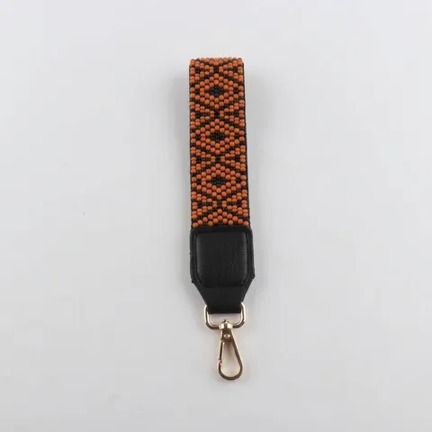 Handmade Woven Glass Seed Bead Keychain Lanyard Geometric Pattern Wristband Strap For Keys Phone Women Fashion Accessory