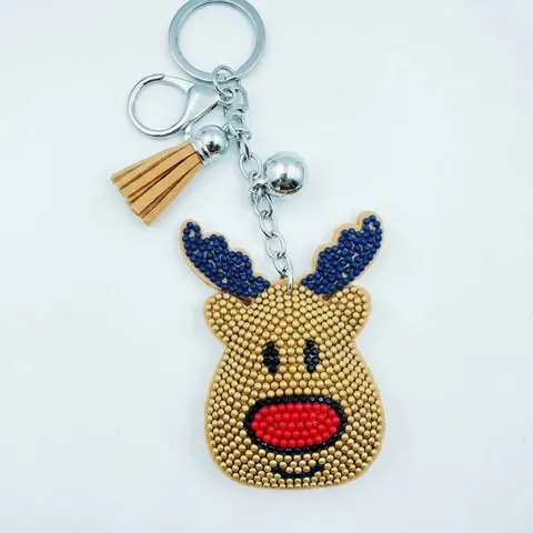 Handgefertigter Glasperlen Weihnachten Schlüsselanhänger Süßer Cartoon Lebkuchenmann Rentier Dinosaurier Quaste Tasche Anhänger Schmuck Schlüsselring Geschenk