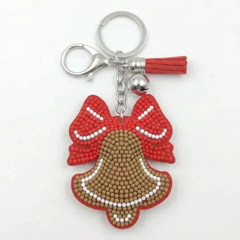 Handmade Christmas Glass Bead Keychain Tassel Bag Charm For Women Men Festive Gift Alloy Ring Key Holder Ornaments