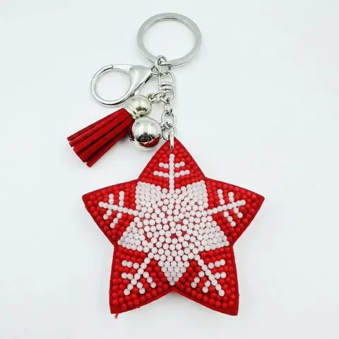 Handgefertigter Weihnachts-Glasperlen-Schlüsselanhänger Mit Quaste Glocke Schneemann Schneeflocke Taschenanhänger Festlicher Schlüsselanhänger Geschenk