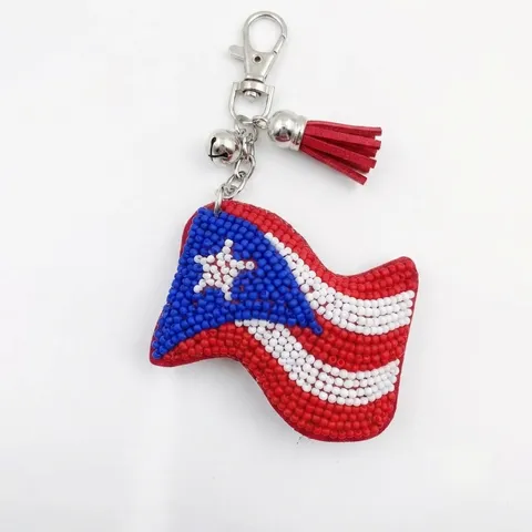 Unabhängigkeitstag Perlen Schlüsselanhänger Amerikanische Flagge Stern Herz Kreuz Glasperlen Handgewebt Quaste Glocke Anhänger