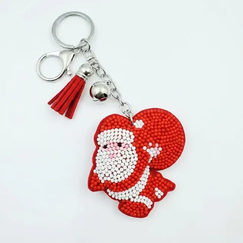 Weihnachten Perlen Schlüsselanhänger Handgefertigt Glas Perlen Anhänger Legierung Ring Mit Quaste Weihnachtsmann Kranz Schneeflocke Socke Tasche Zubehör Geschenk