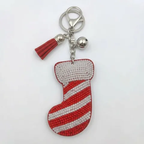 Weihnachten Perlen Schlüsselanhänger Handgefertigt Glas Perlen Anhänger Legierung Ring Mit Quaste Weihnachtsmann Kranz Schneeflocke Socke Tasche Zubehör Geschenk