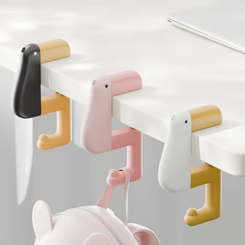 Cute Cartoon Duck Desk Side Hook Plastic Foldable Portable Student Schoolbag Hanging Clip Home Office Storage Organizer