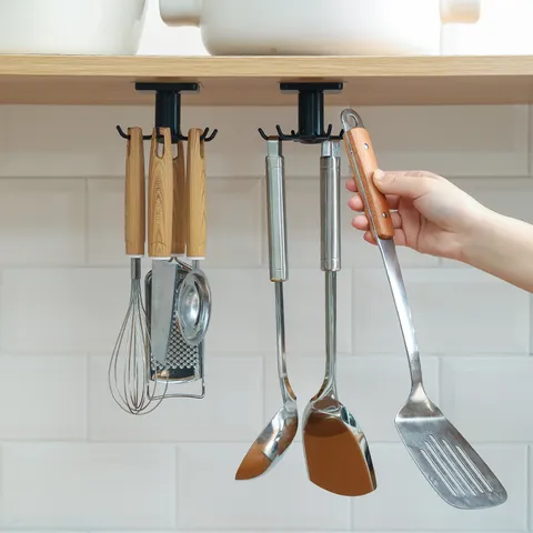 Kitchen Rotating Hook ABS Wall Mounted Storage Rack Multi Claw Spatula Holder Cabinet Organizer Modern Minimalist