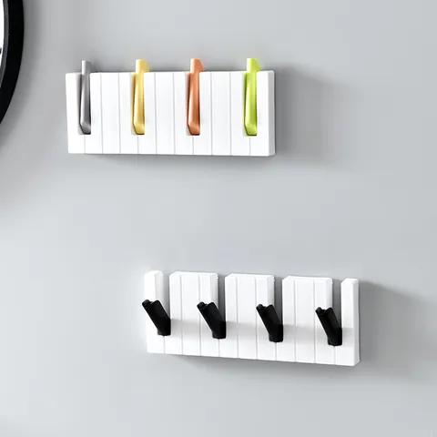 Creative Piano Key Wall Mounted Coat Hook PP Plastic Foldable Hanger For Door Back Hat Bag Umbrella Home Storage