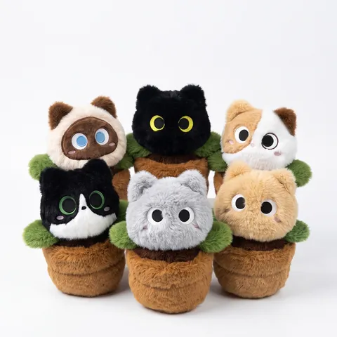 Cute Cat Plush Toy Flower Pot Siamese Cat Doll For Kids Accompanying Pillow Soft Polyester Stuffed Animal Home Decor Gift