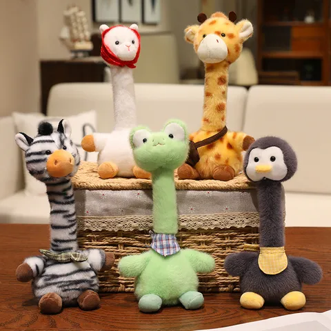 Cartoon Long Neck Animal Plush Toy Giraffe Penguin Frog Zebra Alpaca Stuffed Animal Doll Soft Polyester Plushie For Kids Gift