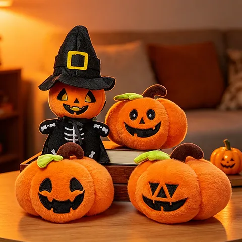 Halloween Pumpkin Plush Toy Cartoon Skeleton Ghost Bat Witch Hat Doll Soft Stuffed Animal For Kids Halloween Gift Party Decoration