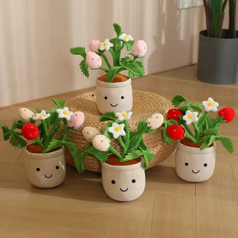 Cartoon Potted Plant Plush Toy Strawberry Orange Flower Pot Stuffed Doll For Girls Bag Keychain Pendant Home Decor Gift