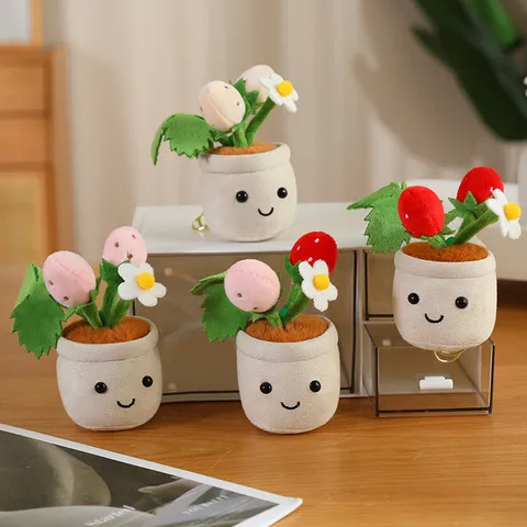 Cartoon Potted Plant Plush Toy Strawberry Orange Flower Pot Stuffed Doll For Girls Bag Keychain Pendant Home Decor Gift
