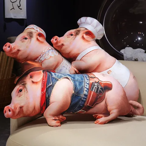 Cartoon Creative 3D Printed Pig Plush Long Pillow Funny Animal Stuffed Toy Soft Comfort Cushion For Home Sofa Bedroom Kids Gift