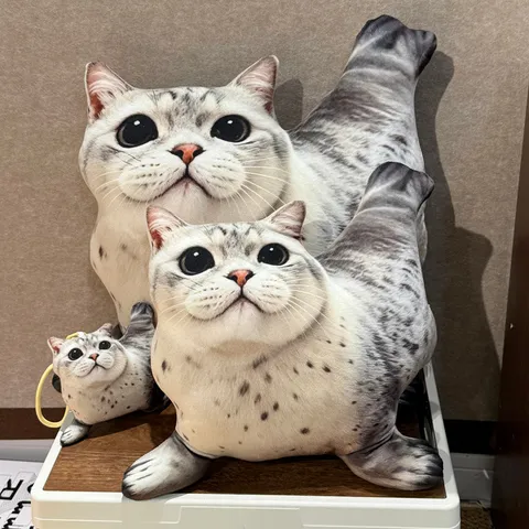 Creative Adorable Seal Cat Plush Toy Pillow Soft Stuffed Animal Doll 3D Digital Printed Funny Kitten Throw Pillow Keychain Ornament Gift For Women Girls