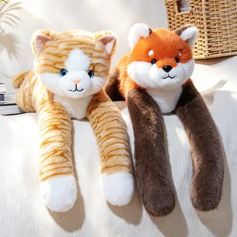 Cute Lying Animal Plush Toy Long Arm Cat Panda Fox Koala Husky Soft Stuffed Doll For Kids Comfort Pillow Home Decor