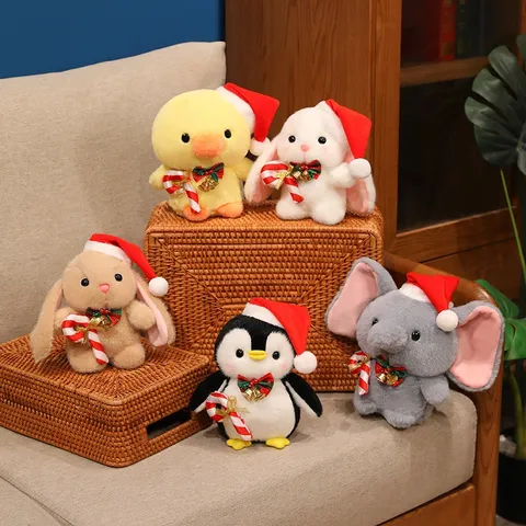 Simpatico Giocattolo di Peluche di Animale Natalizio Coniglio Anatra Elefante Pinguino Bambola Morbido Regalo per Bambini Compagno di Vacanza