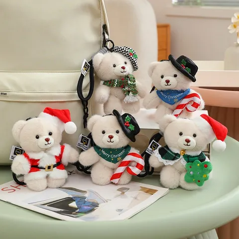 Niedlicher Weihnachts Teddybär Plüschtier Anhänger Feiertag Weihnachtsmann Baum Schal Puppe Kinder Komfort Geschenk