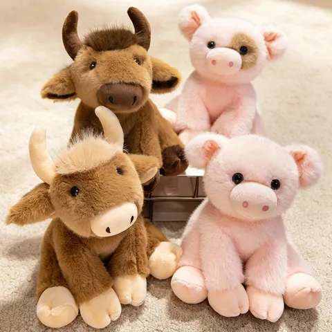 Carino Maiale E Mucca Seduti Giocattolo Di Peluche Animale Imbottito Morbido Bambola Bambini Compagno Rassicurante