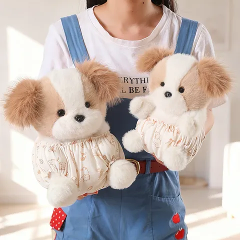 Cute Dressed Puppy Plush Toy Stuffed Animal Soft Doll Polyester Fiber Kids Soothing Companion Birthday Gift