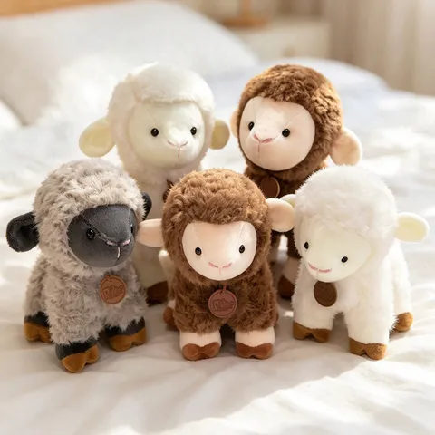 Cute Standing Little Sheep Plush Toy Stuffed Animal Doll Soft Fluffy Lamb Companion Pillow Kids Birthday Gift