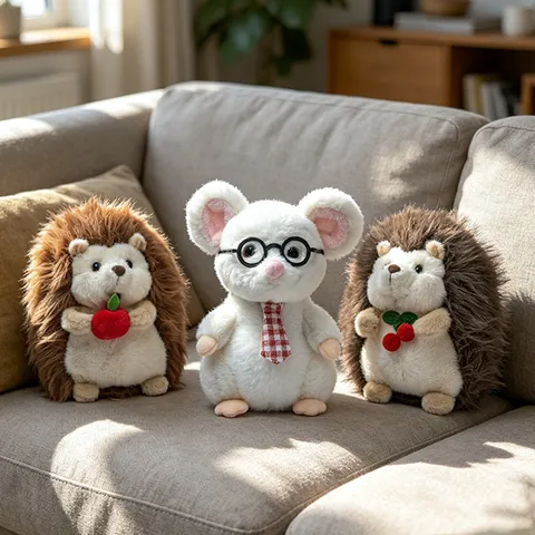 Cute Stuffed Hedgehog And Mouse Plush Toy Animal Doll Soft PP Cotton Hugging Apple Cherry Kids Companion Home Decor