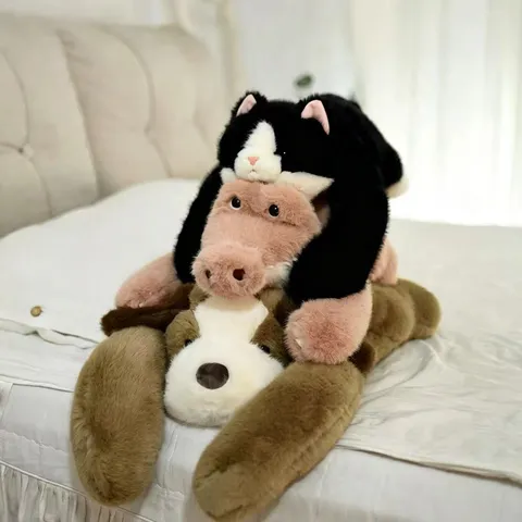 Cute Cartoon Animal Plush Toy Soft Stuffed Puppy Crocodile Black Cat Doll Home Decor