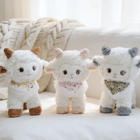 Schattig Klein Lam Pluche Speelgoed Gevulde Dierenpop Zacht Pluizig Schaap Speelgoed Met Slabbetje Kinderen Metgezel Cadeau