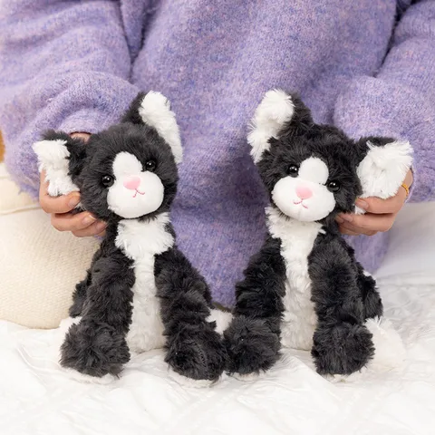 Cute Black And White Devon Rex Cat Plush Toy Soft Stuffed Animal Kitten Doll Children Companionship Soothing Toy