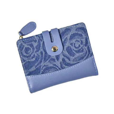 Women's Denim Pattern PU Leather Wallet With Multiple Card Slots Zipper Buckle Short Long Coin Purse Street Trend Wallet