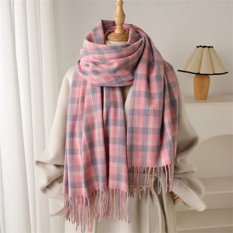 Retro Classic Plaid Imitation Cashmere Scarf For Men And Women Warm Winter Fashion Commuting Tassel Couple Shawl Scarves