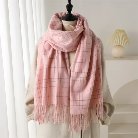 Écharpe à Franges à Carreaux Chaude d'Hiver Unisexe Style Cachemire Classique Tartan Casual Mode D'affaires Châle Long