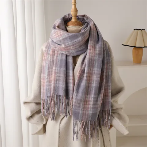 Classic Plaid Imitation Cashmere Scarf Tassel Fringe Warm Winter Shawl Fashion Commuting Unisex Neck Scarf