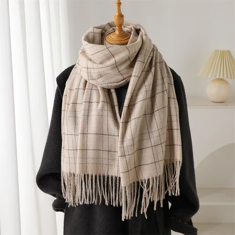 Écharpe à Franges à Carreaux Chaude d'Hiver Unisexe Style Cachemire Classique Tartan Casual Mode D'affaires Châle Long