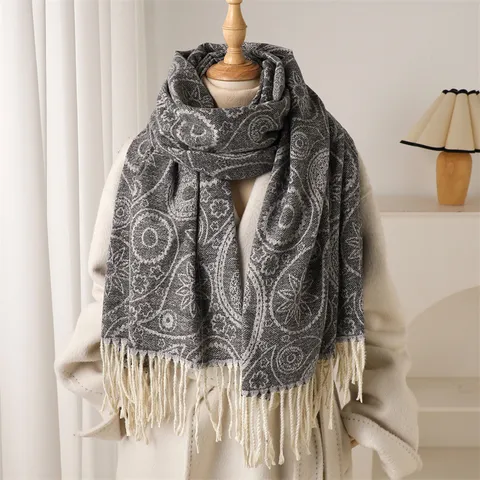 Classic Paisley Print Imitation Cashmere Scarf For Men Women Winter Warm Tassel Shawl Fashion Commuting Long Neck Scarf