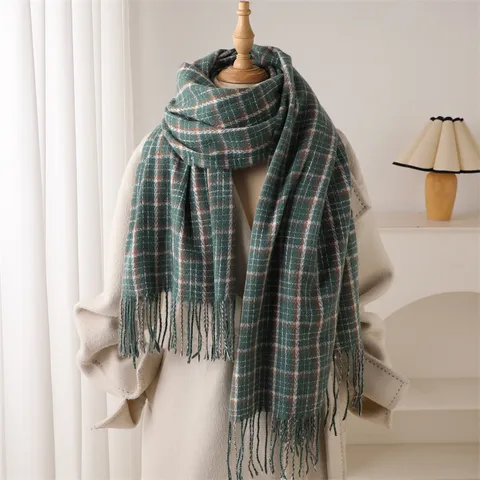 Unisex Autumn Winter Imitation Cashmere Scarf Fashion Commuter Plaid Tassel Warm Long Shawl Neckwear For Men Women