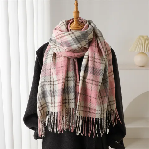 Classic Plaid Imitation Cashmere Scarf Winter Warm Tassel Shawl Fashion Commuting Versatile Long Scarf For Women Men